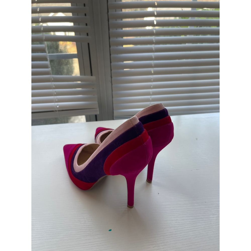 Anne Michelle Pink Purple Red Striped Pointed Toe D'Orsay Stiletto Pumps Size 8 - Picture 3 of 7